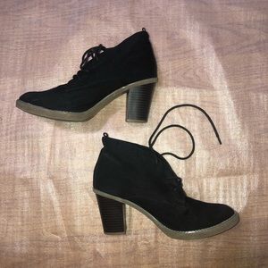 Suede laceup ankle boots with wooden block heels
